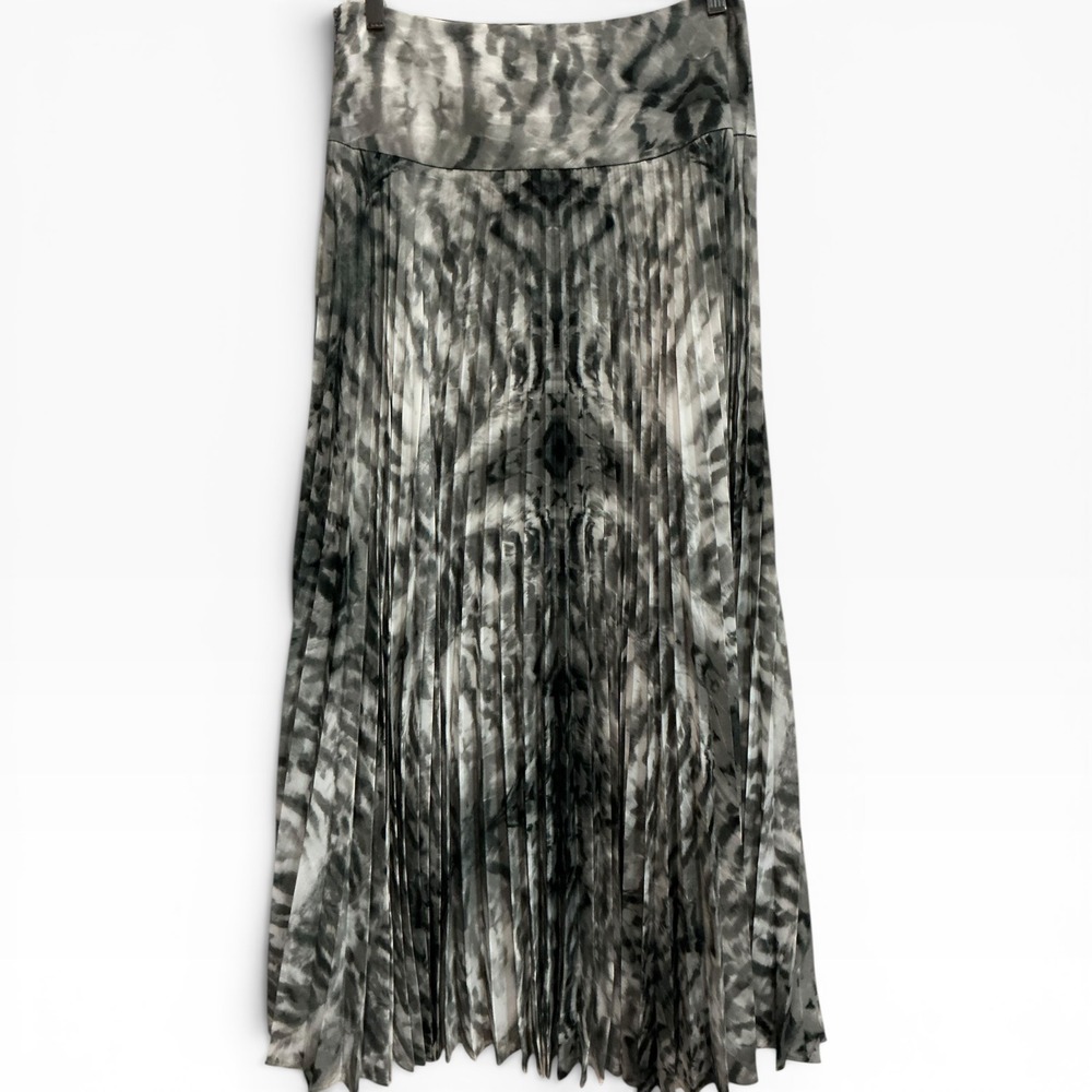 Reiss Jessica Pleated Maxi Skirt Grey Black Abstract Tie Dye‎ Womens Size 6